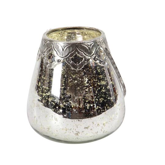 Set of 3 Silver Glass Glam Candle Holder, 5", 7", 9"